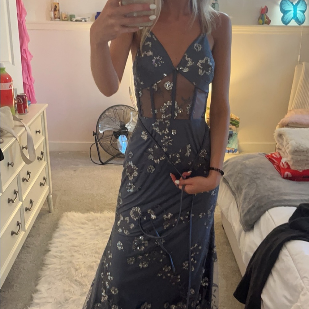 Floral Blue prom Dress